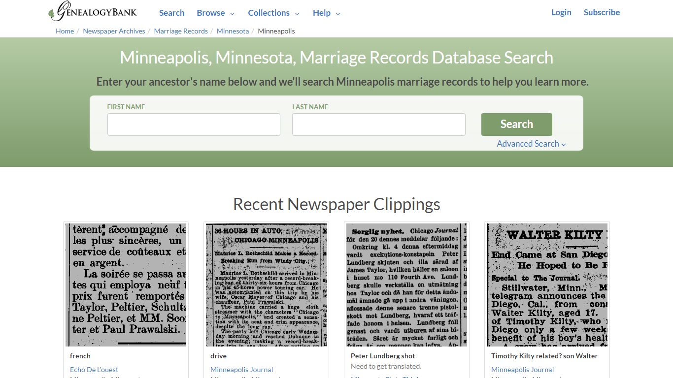 Minneapolis, Minnesota, Marriage Records Online Search - GenealogyBank